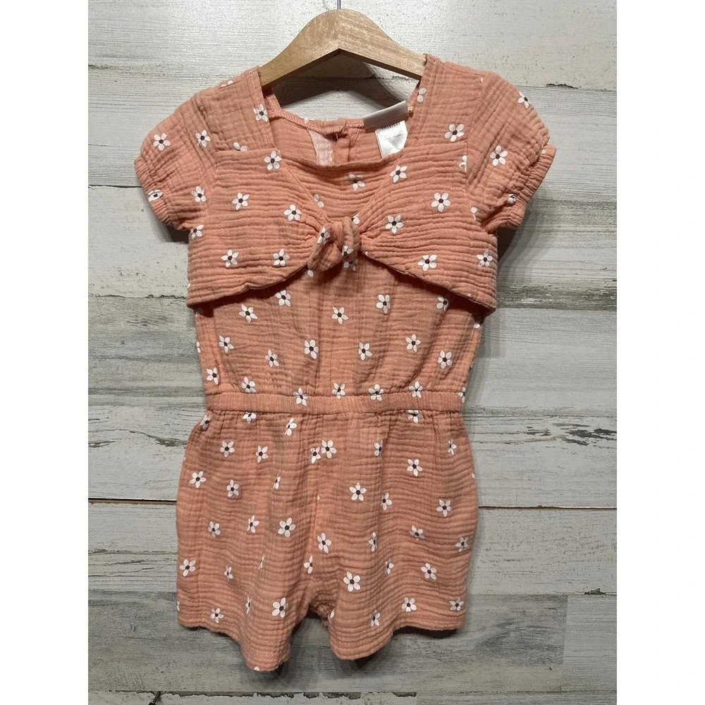 Rachel Zoe Dress Romper Set Girls 5 Pink‎ Cream Metallic Floral Boho EUC